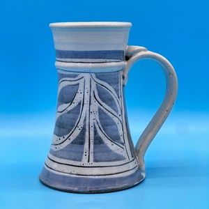 Hage Stoneware Art Pottery 7” Tall Flared Stein Blue Grey Slip Glaze Signed